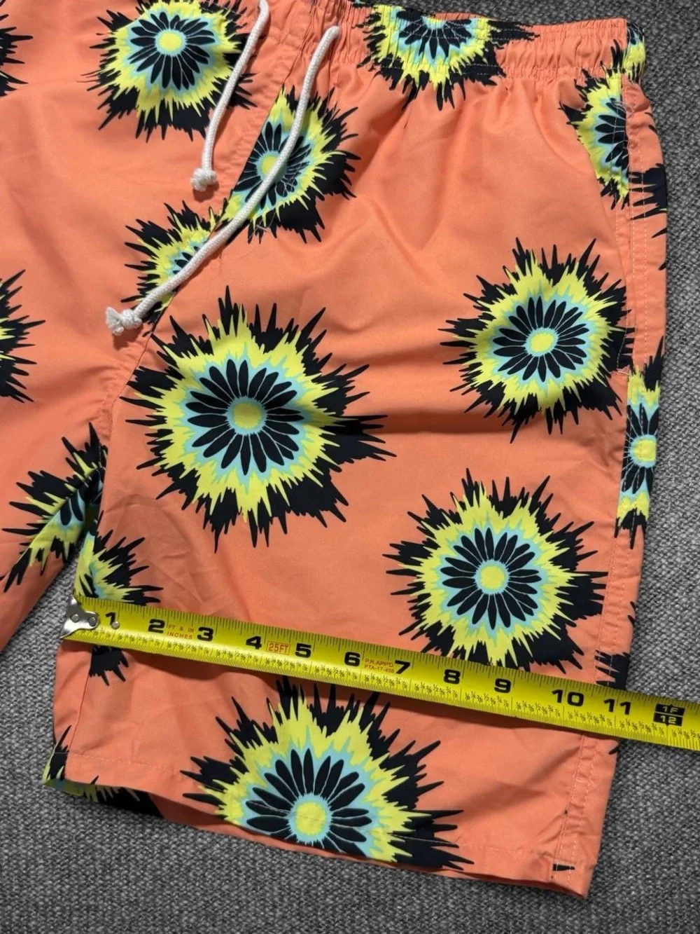 Jake Austin Men’s Large Orange Floral Print Swim Trunks 100% Polyester